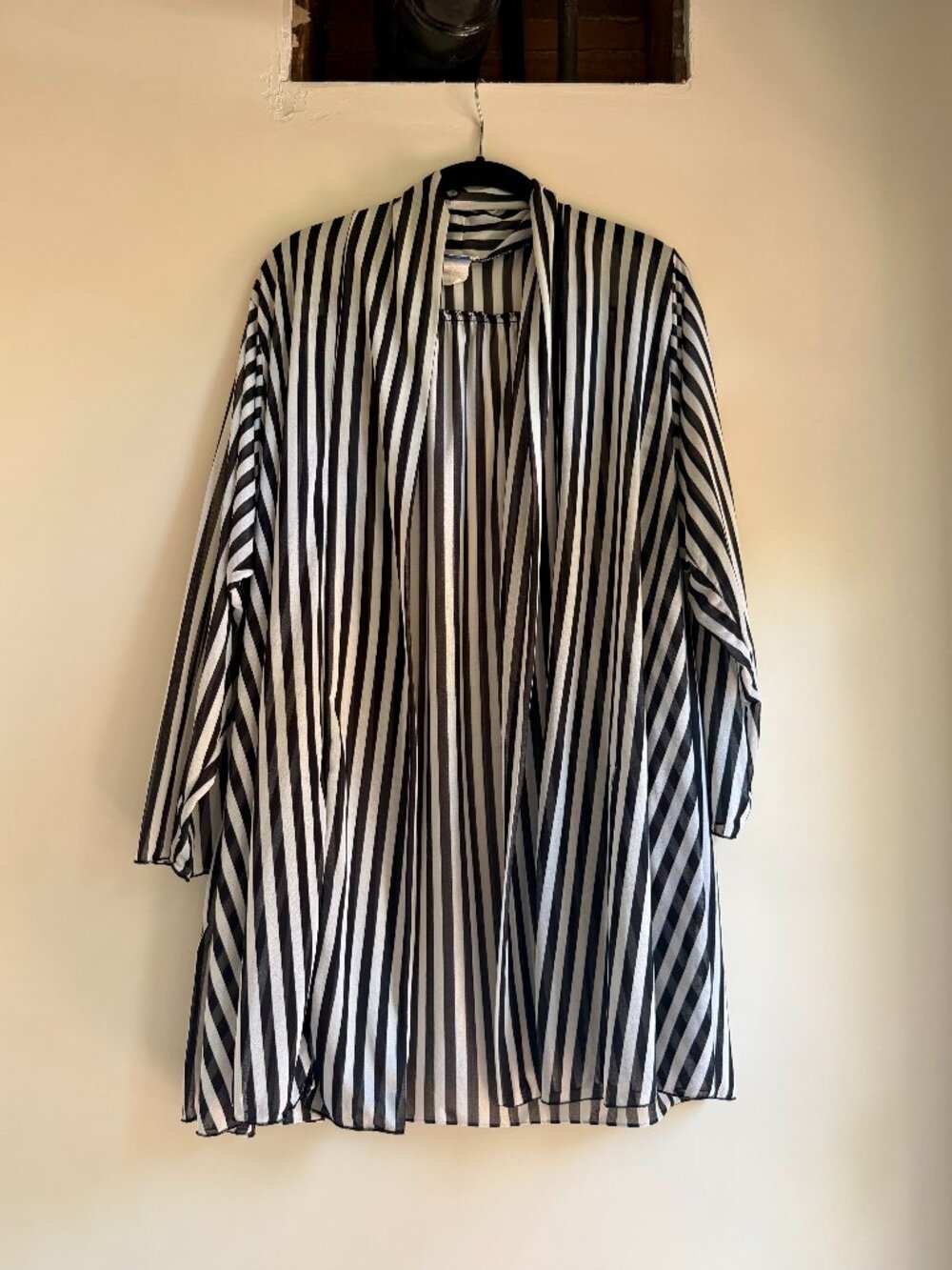 Oscar de la Renta Vintage Black and White Strip Swim Coverup/Duster